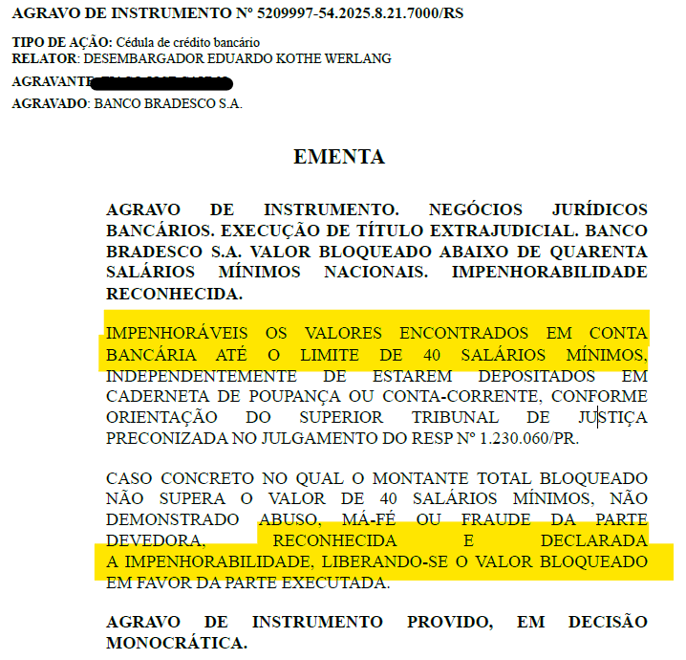 conta bancaria bloqueada