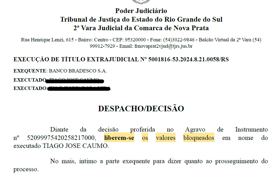 conta bancaria bloqueada